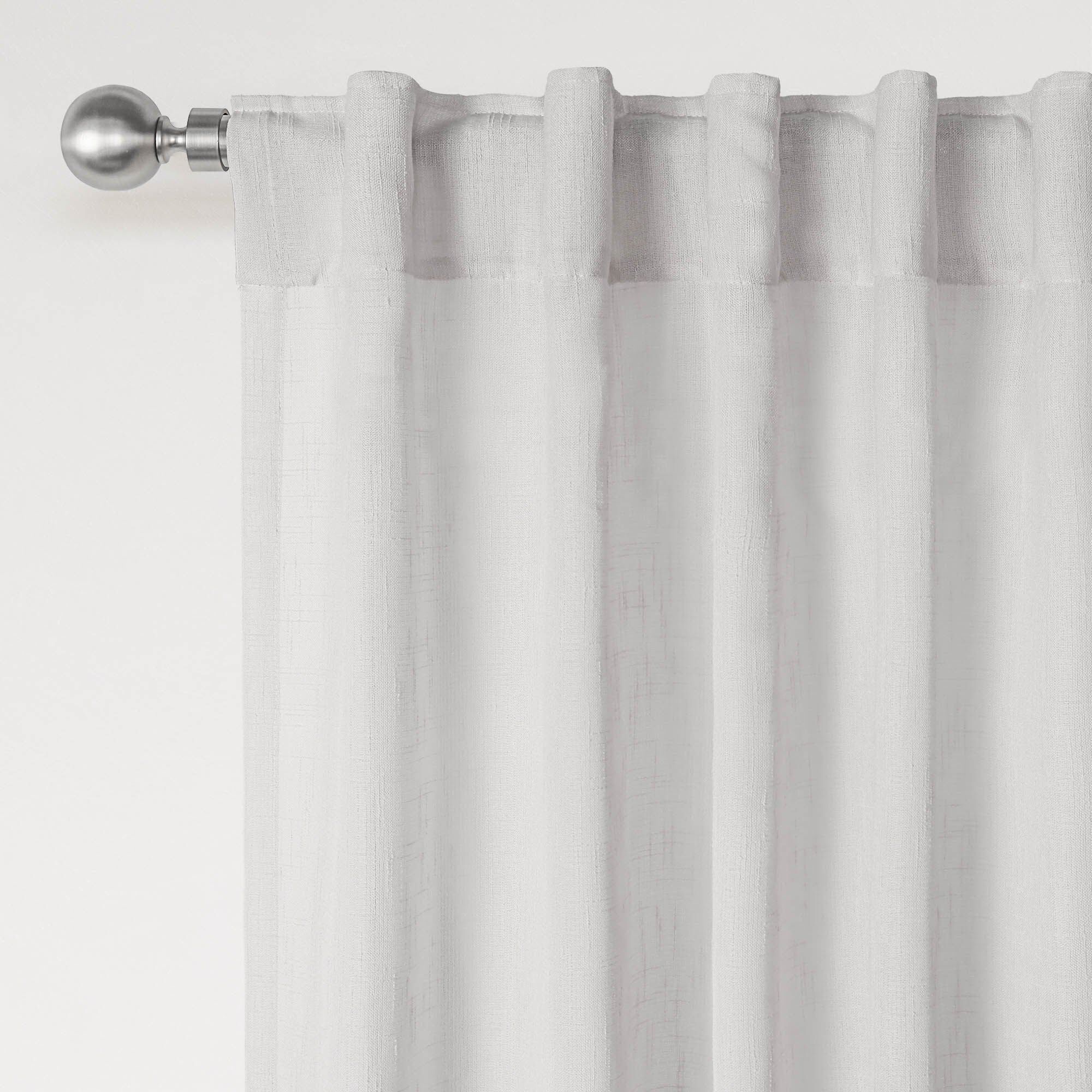 Linen Texture Double Ruffle Back Tab Curtain Pair, GREY, alternate image number 3