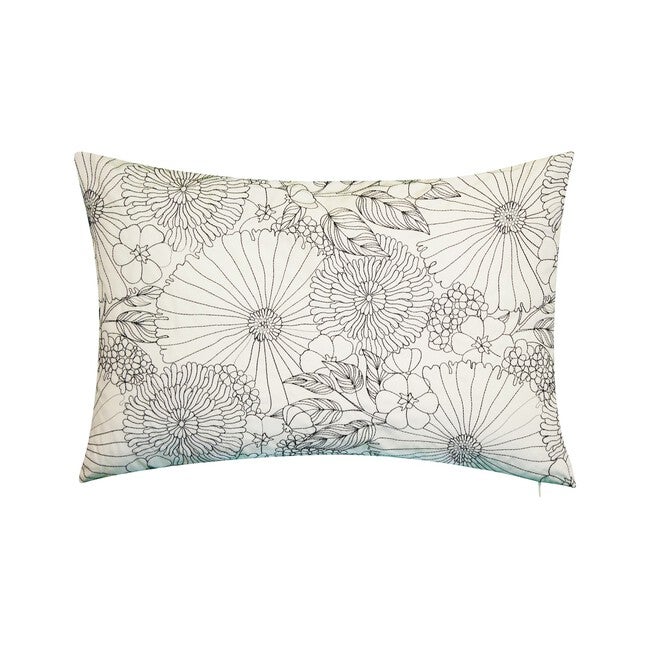 Fine Line Embroidered Floral 14x21 Indoor Outdoor Decorative Lumbar Pillow, BLACK, hi-res image number 0