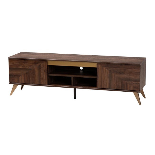Graceland Mid-Century Modern Transitional Walnut Brown Finished Wood 2-Door Tv Stand, WALNUT BROWN, hi-res image number null