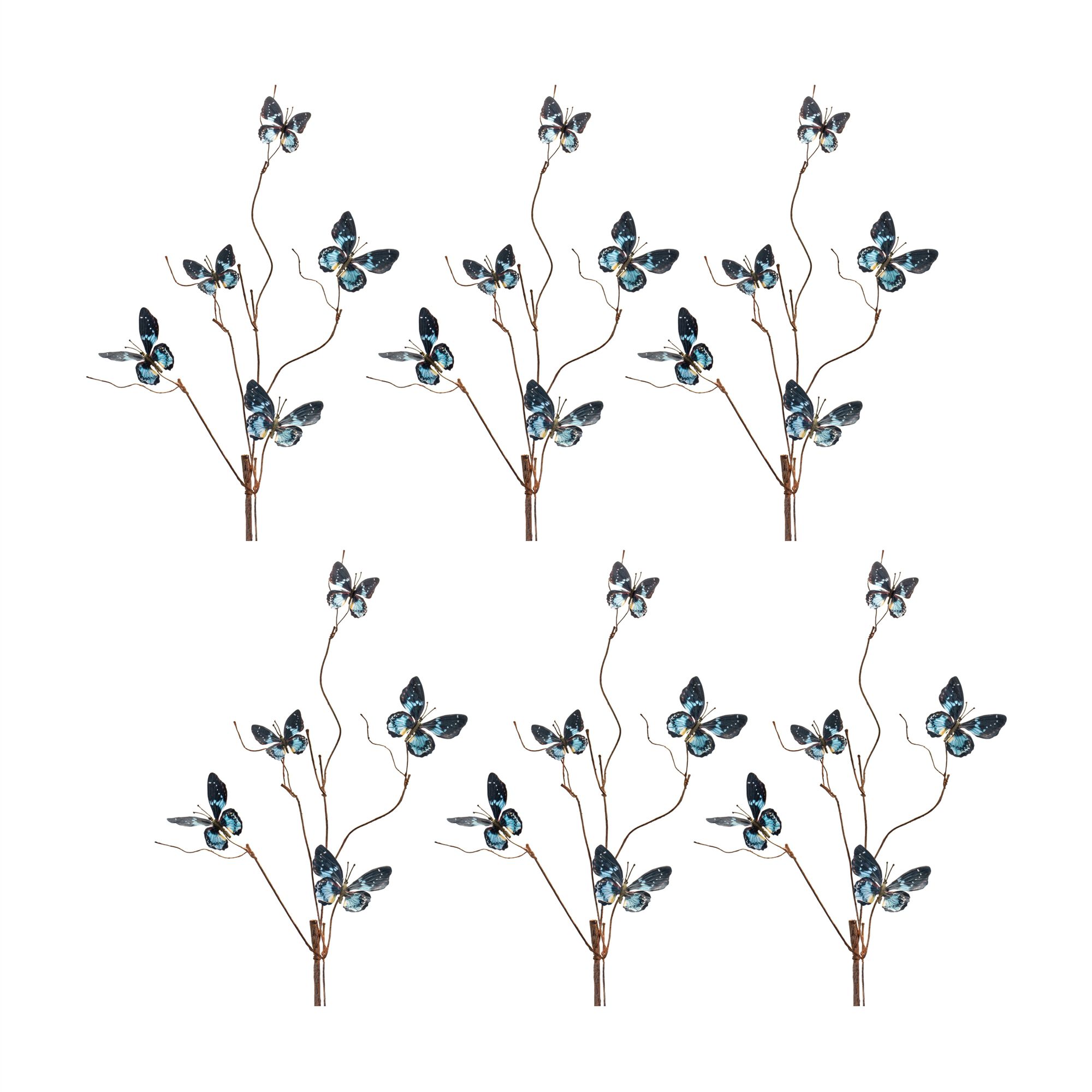 Blue and Black Wire Butterfly Spray (Set of 6), BLUE BROWN, hi-res image number 0