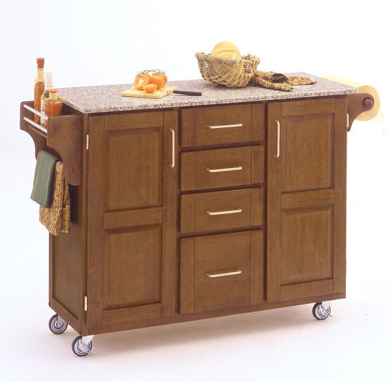 Large Cottage Oak Finish Create a Cart with Salt & Pepper Granite Top, OAK SALT WATER DIVE PEPPER, hi-res image number null