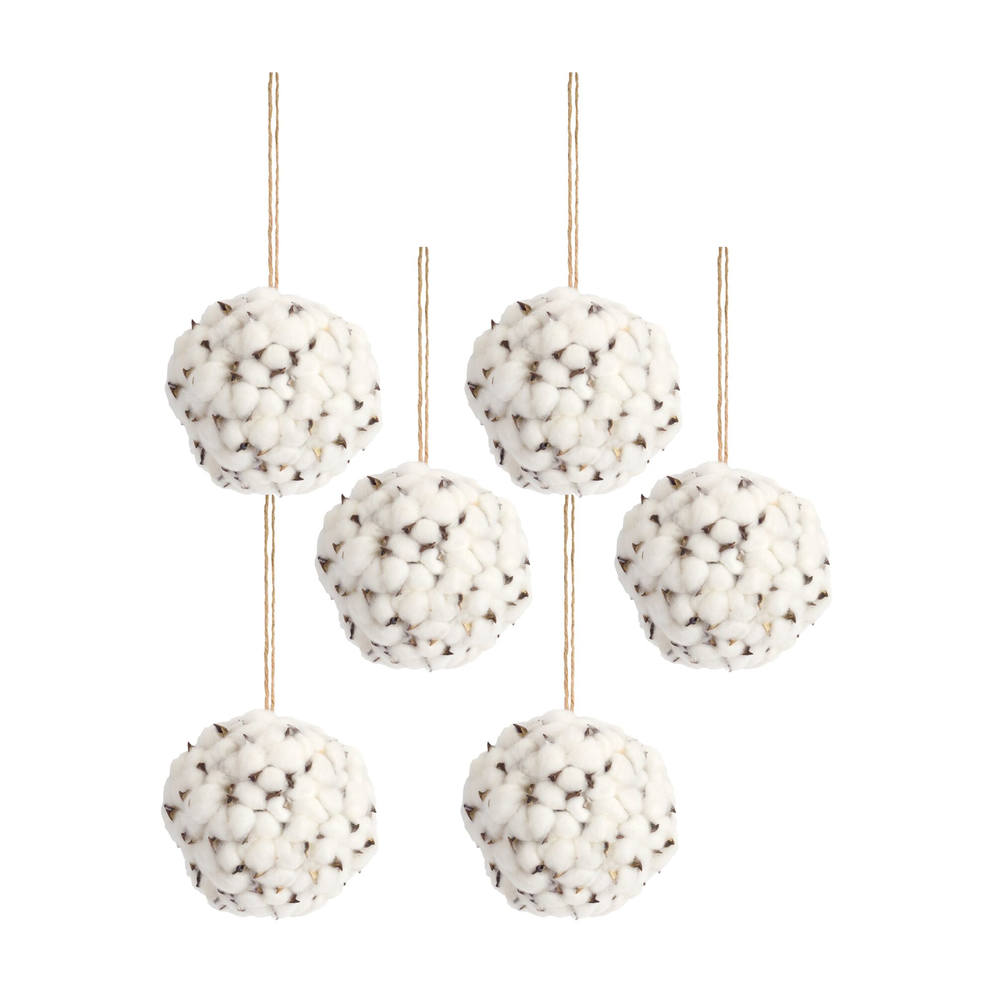 Cotton Orb (Set of 6) 6 inchesD Foam/Polyester, WHITE/BROWN, hi-res image number 0