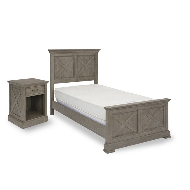 Mountain Lodge Gray Twin Bed & Night Stand, GRAY, hi-res image number 0