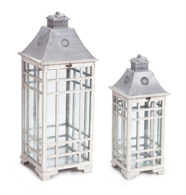 Lantern (Set of 2) 24.5 inchesH, 33 inchesH Metal, GREY/WHITE, hi-res image number null