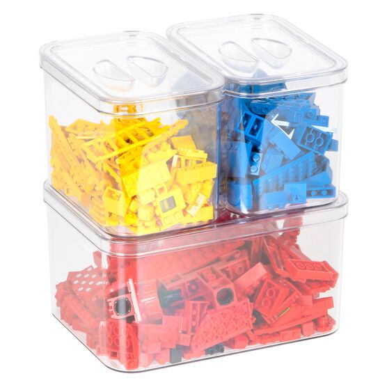 Clear Plastic Storage Bins With Grey Handles-Set Of 4 Large, Medium, Small Containers For Closet Fridge Organization, , alternate image number null