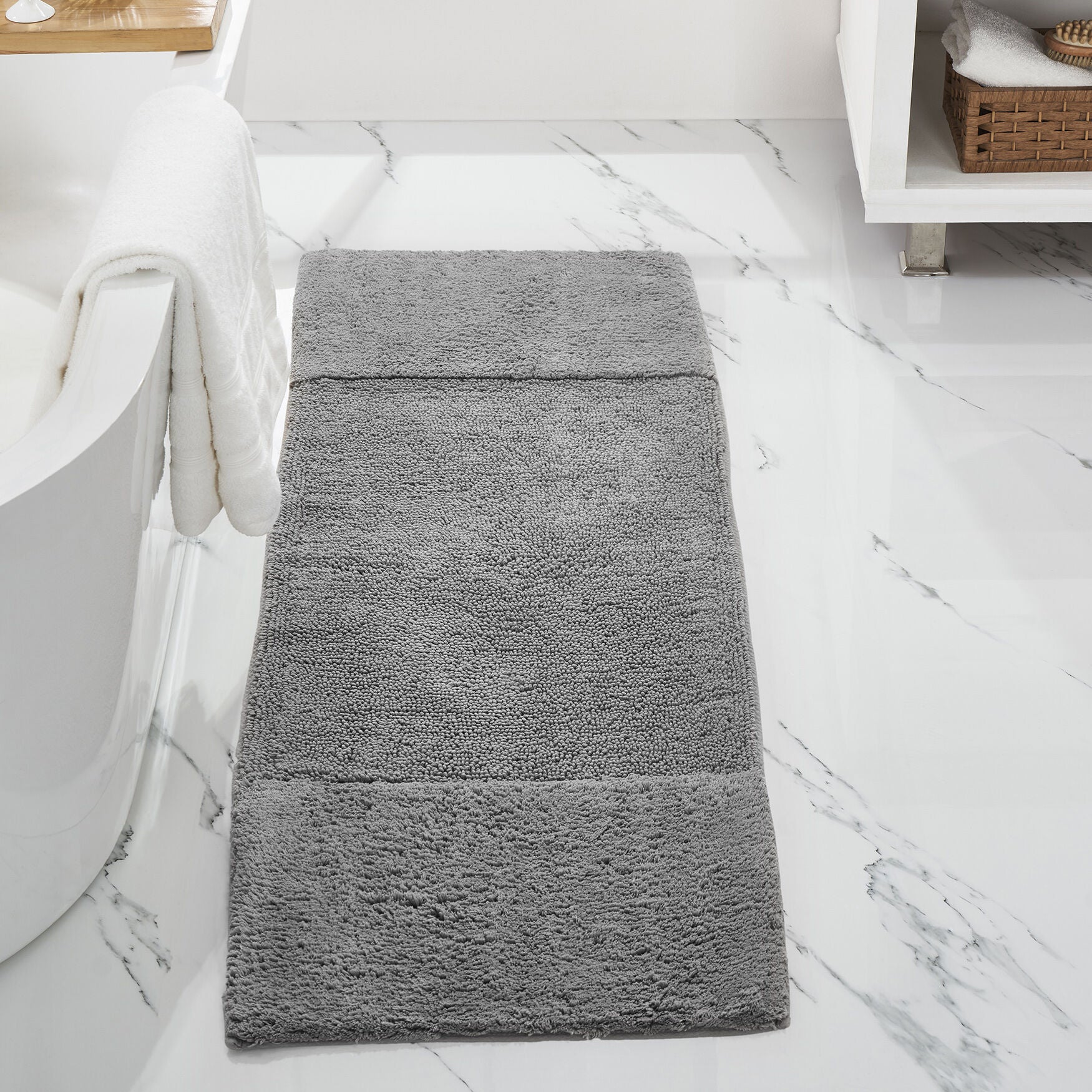 Granada Collection 100% Cotton 20 inches X 60 inches Runner Bath Rug, GRAY, hi-res image number 0