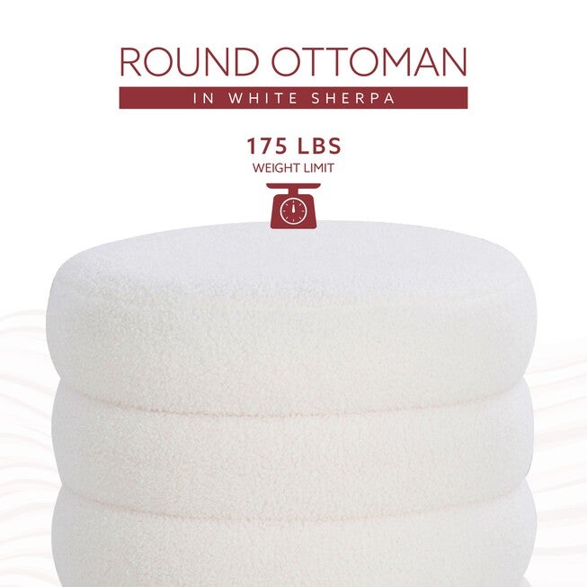 Kathy White Sherpa Round Ottoman Ottomans, , alternate image number 6