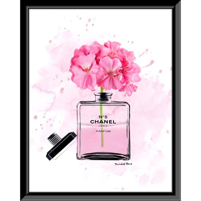 Chanel Bottle Flowers Pink 14 inches x 18 inches Framed Print, DARK PINK, hi-res image number 0