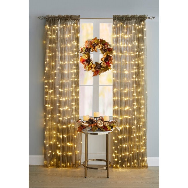 Pre-Lit Rod-Pocket Curtain Panel, BRONZE, hi-res image number null