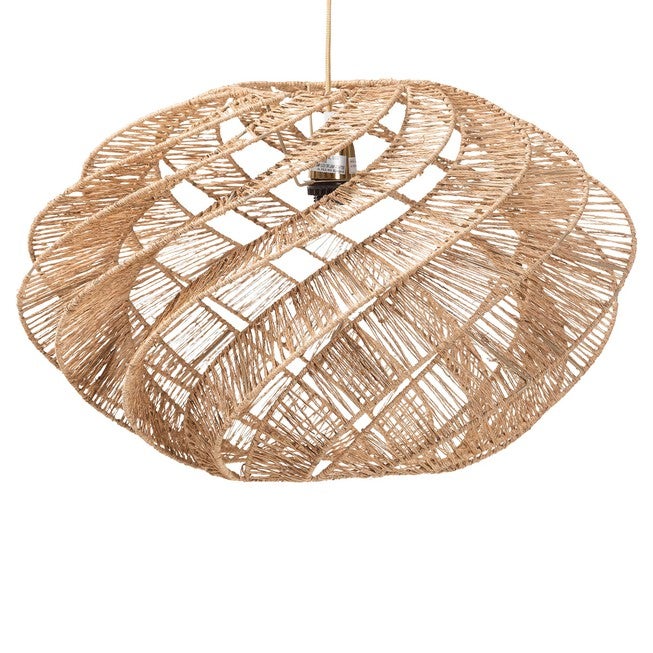 Enola Handwoven Jute Pendant Lampshade - Boho Chic Ceiling Light Cover with Twisted Spiral Design, BROWN, alternate image number null