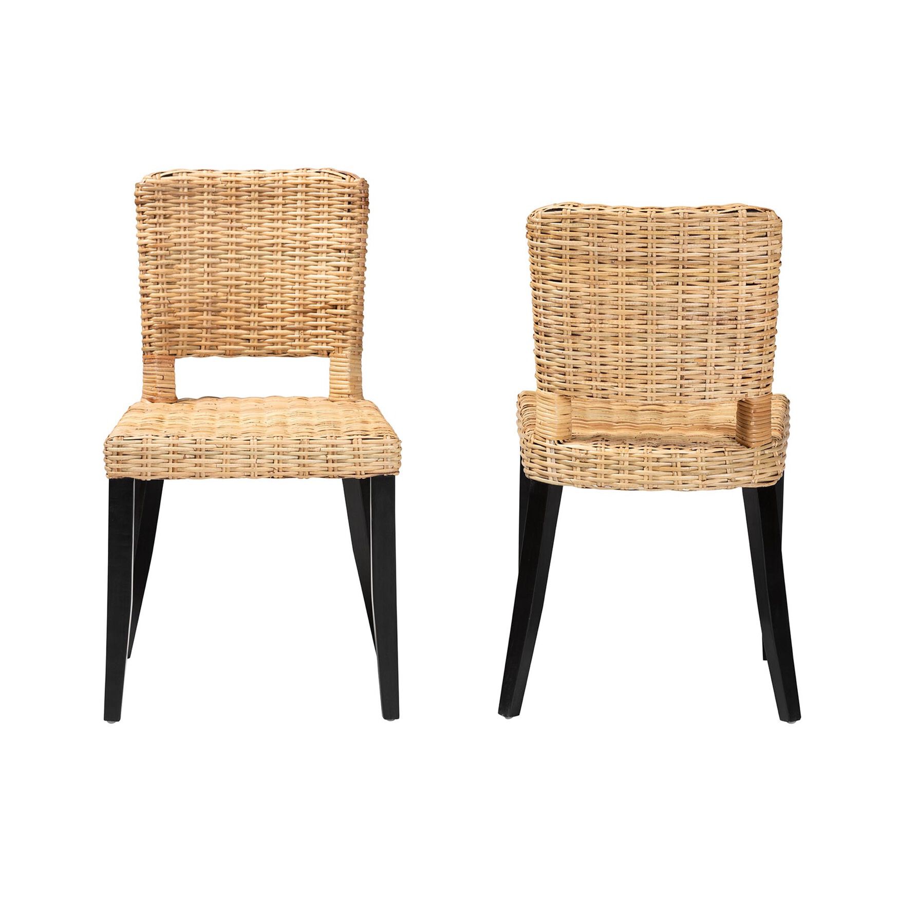 Dermot Modern Bohemian Dark Brown Finished Wood And Natural Rattan 2-Piece Dining Chair Set, , on-hover image number 1
