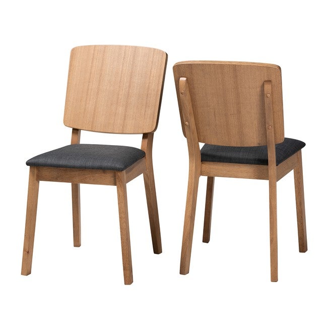 Denmark Mid-Century Modern Black Fabric And French Oak Brown Finished Rubberwood 2-Piece Dining Chair Set, BLACK OAK BROWN, hi-res image number null