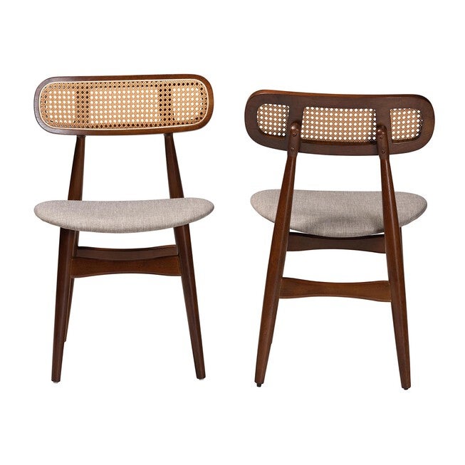 Tarana Mid-Century Modern Grey Fabric And Walnut Brown Finished Wood 2-Piece Dining Chair Set, , on-hover image number 1