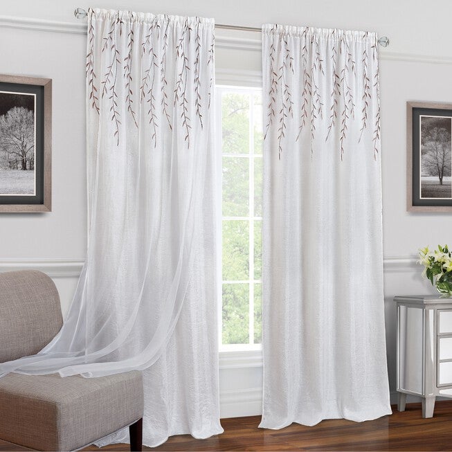 Willow Rod Pocket Window Curtain Panel, WHITE, hi-res image number null