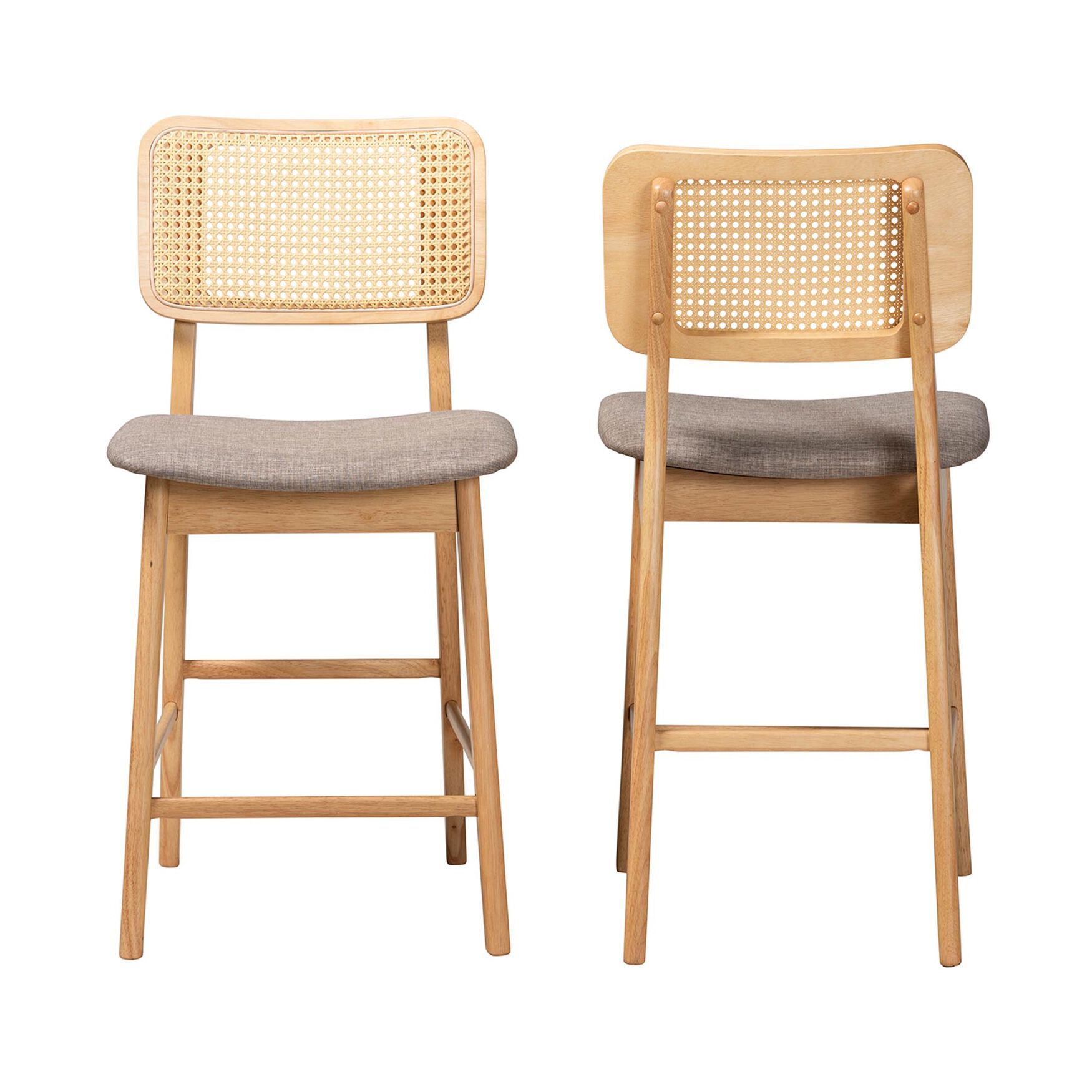 Dannon Mid-Century Modern Grey Fabric And Walnut Brown Finished Wood 2-Piece Counter Stool Set, , alternate image number 8