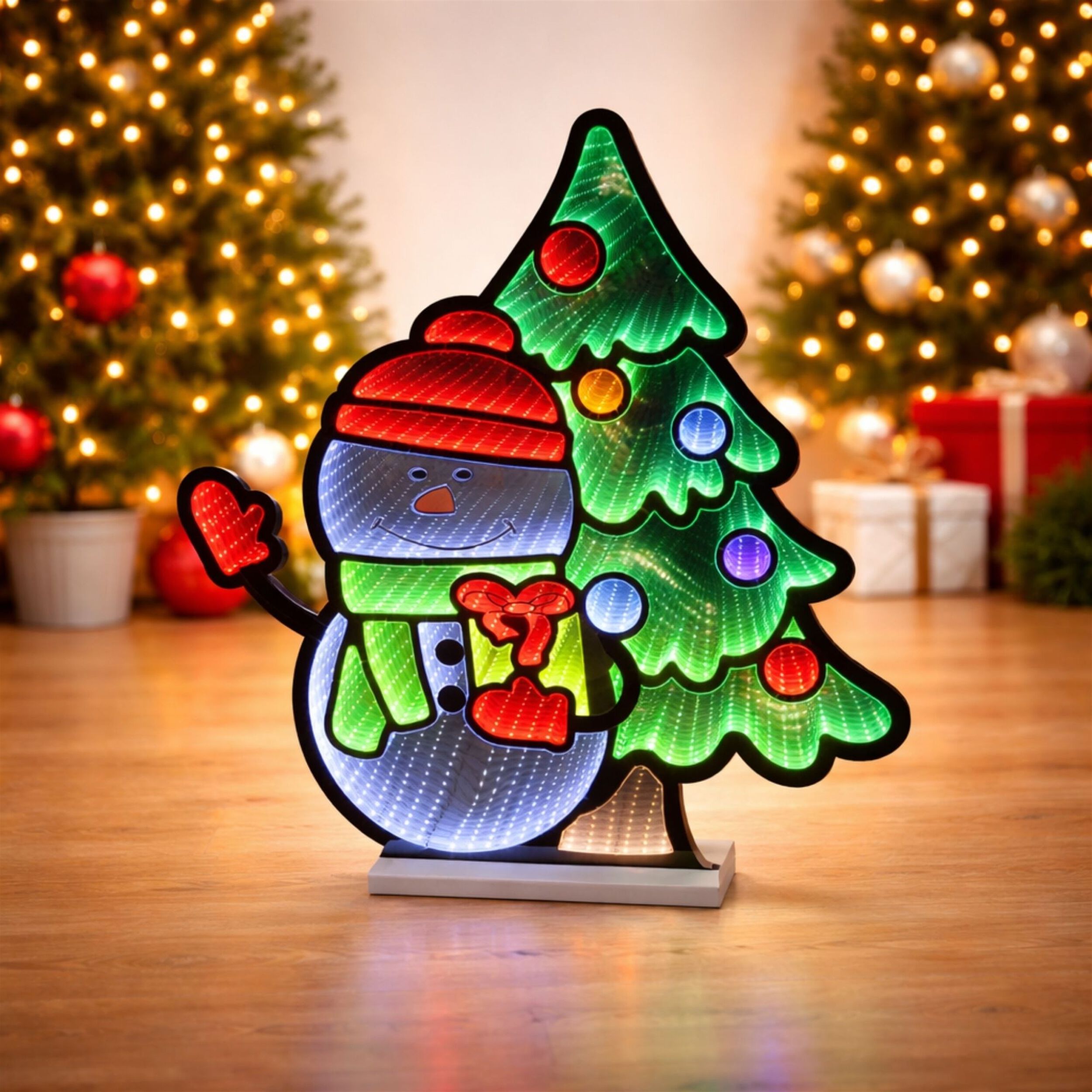 Snowman with Christmas Tree Ekkolight 27 inchesH, MULTICOLOR, alternate image number 3
