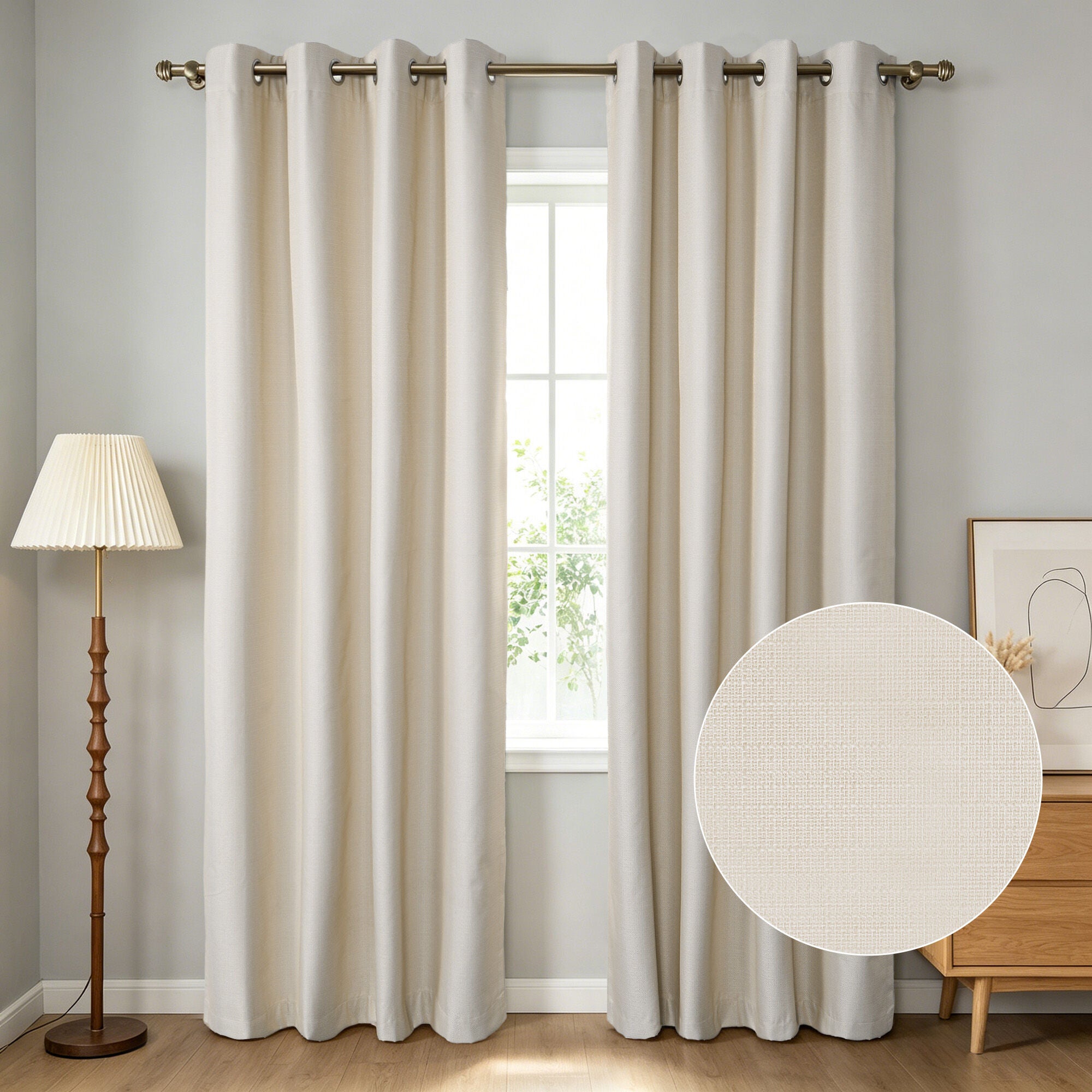 Textured Grid 100% Blackout Grommet Pair, LINEN, hi-res image number 0