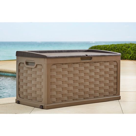 88-Gallon Basketweave Deck Storage Bench, TAN, hi-res image number null