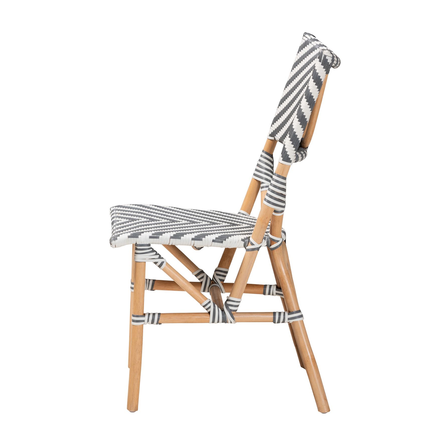 Shai Modern French Grey And White Weaving And Natural Rattan Bistro Chair, , alternate image number 2