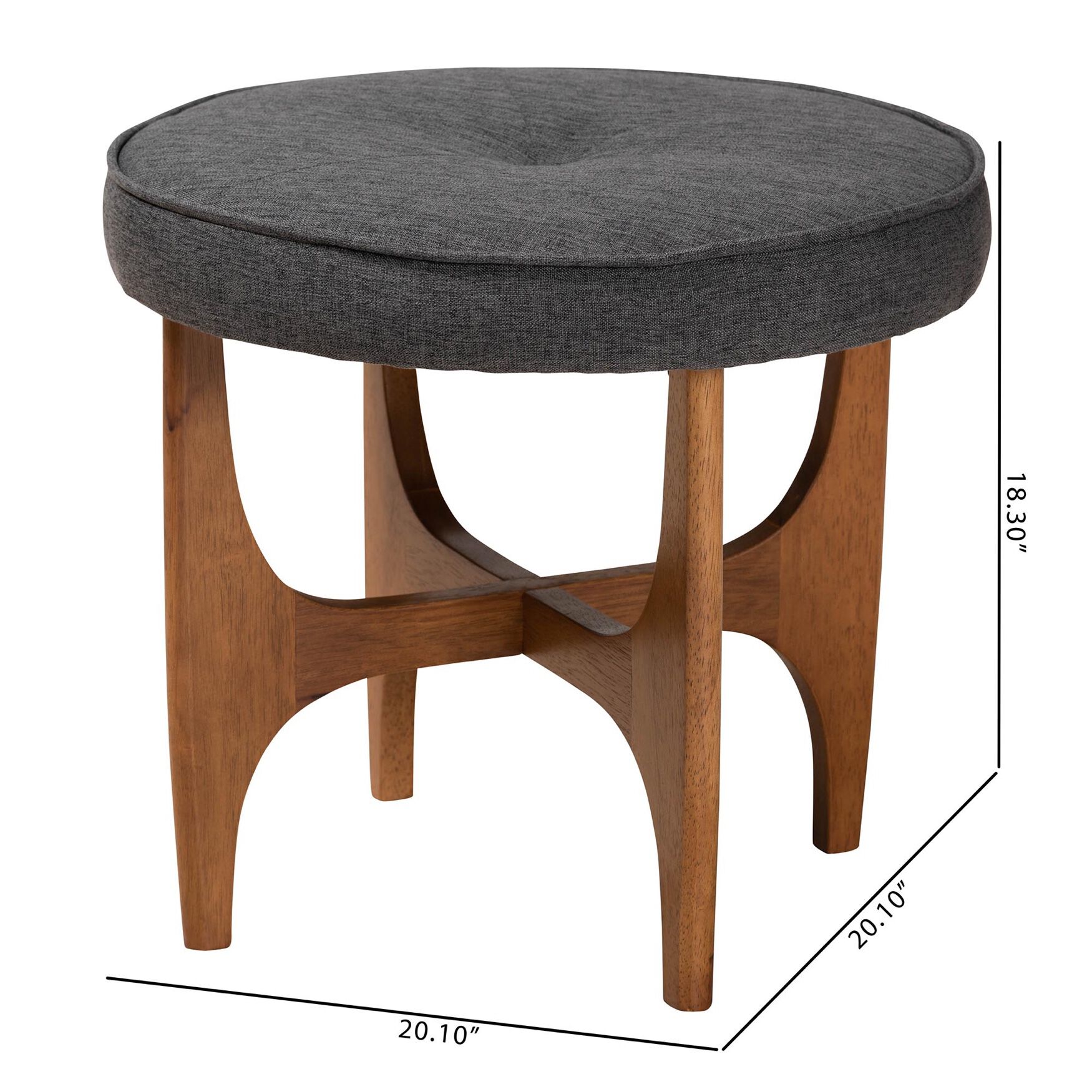 Theo Japandi Dark Grey Fabric And Walnut Brown Finished Wood Ottoman Footstool, , alternate image number 12