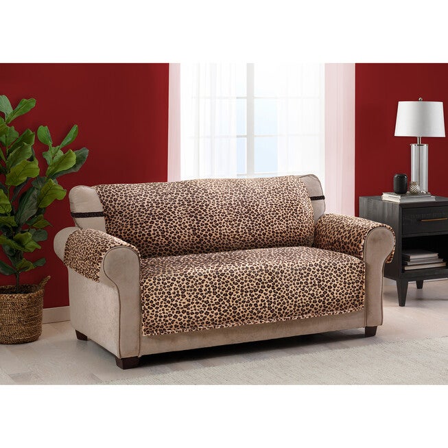 Leopard Plush Sofa Furniture Cover, BROWN, hi-res image number 0