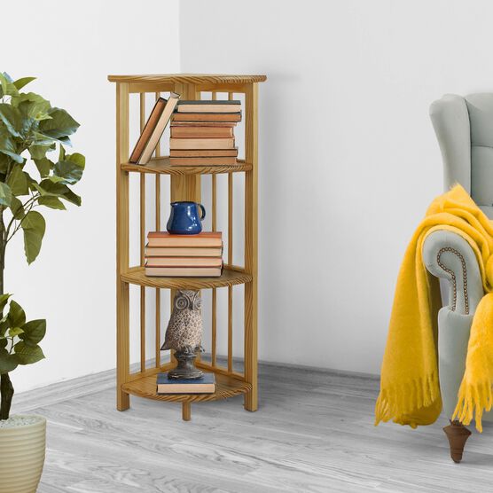 4-Shelf Corner Folding Bookcase-Natural, , alternate image number null