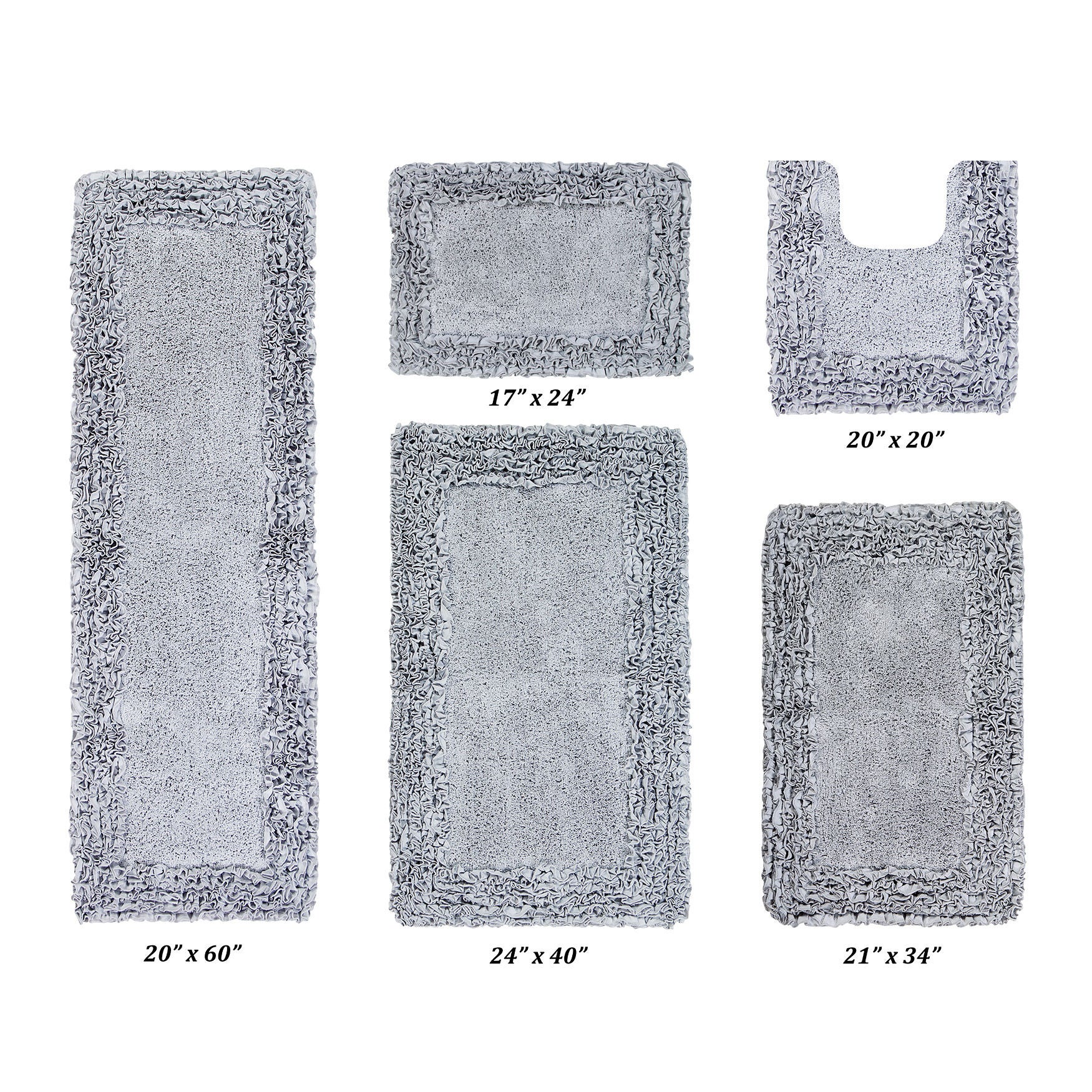 Shaggy Border Bath Rug Mat, 5 Pc Set 39283, SILVER, hi-res image number 0