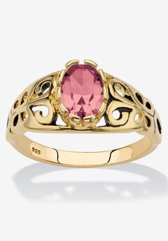 Gold over Sterling Silver Open Scrollwork Simulated Birthstone Ring