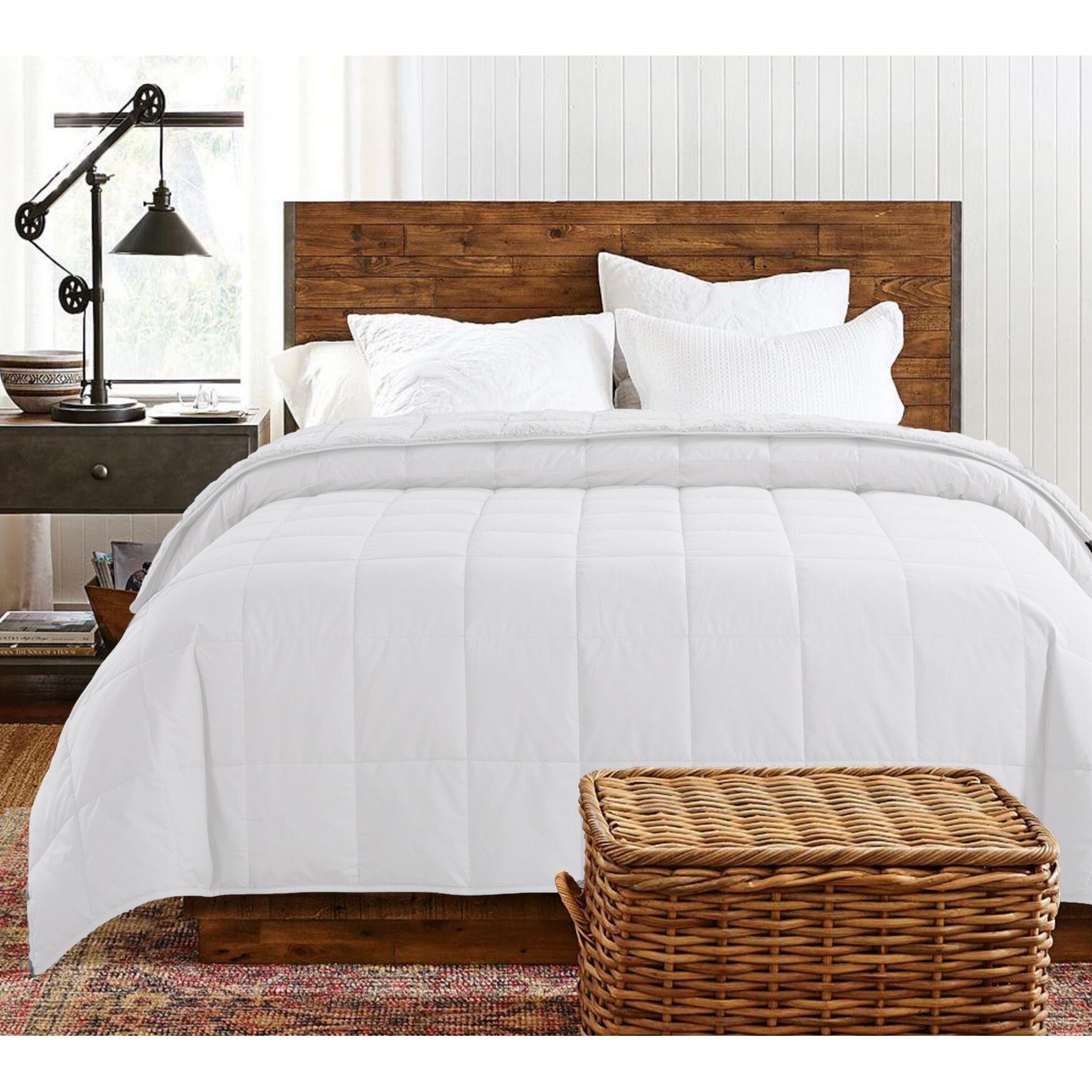 Cozy Down Reversible Comforter, WHITE, hi-res image number 0