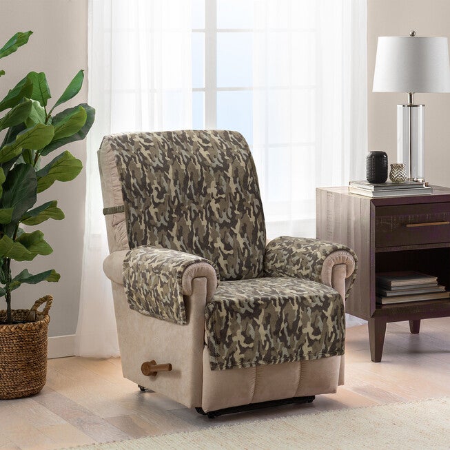 Camo Plush Recliner Furniture Cover, OLIVE, hi-res image number 0