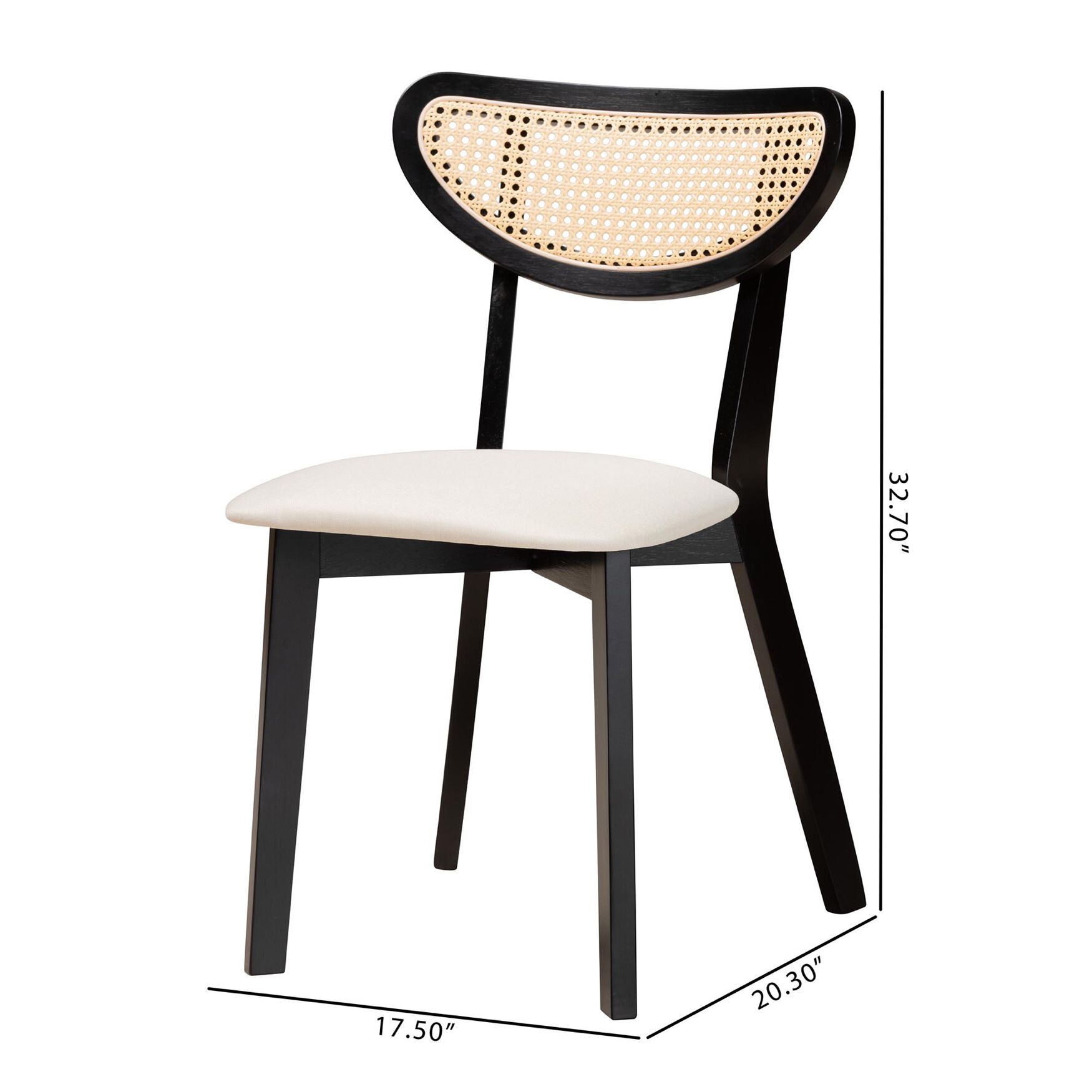 Dannell Mid-Century Modern Cream Fabric And Black Finished Wood Dining Chair, , alternate image number 21