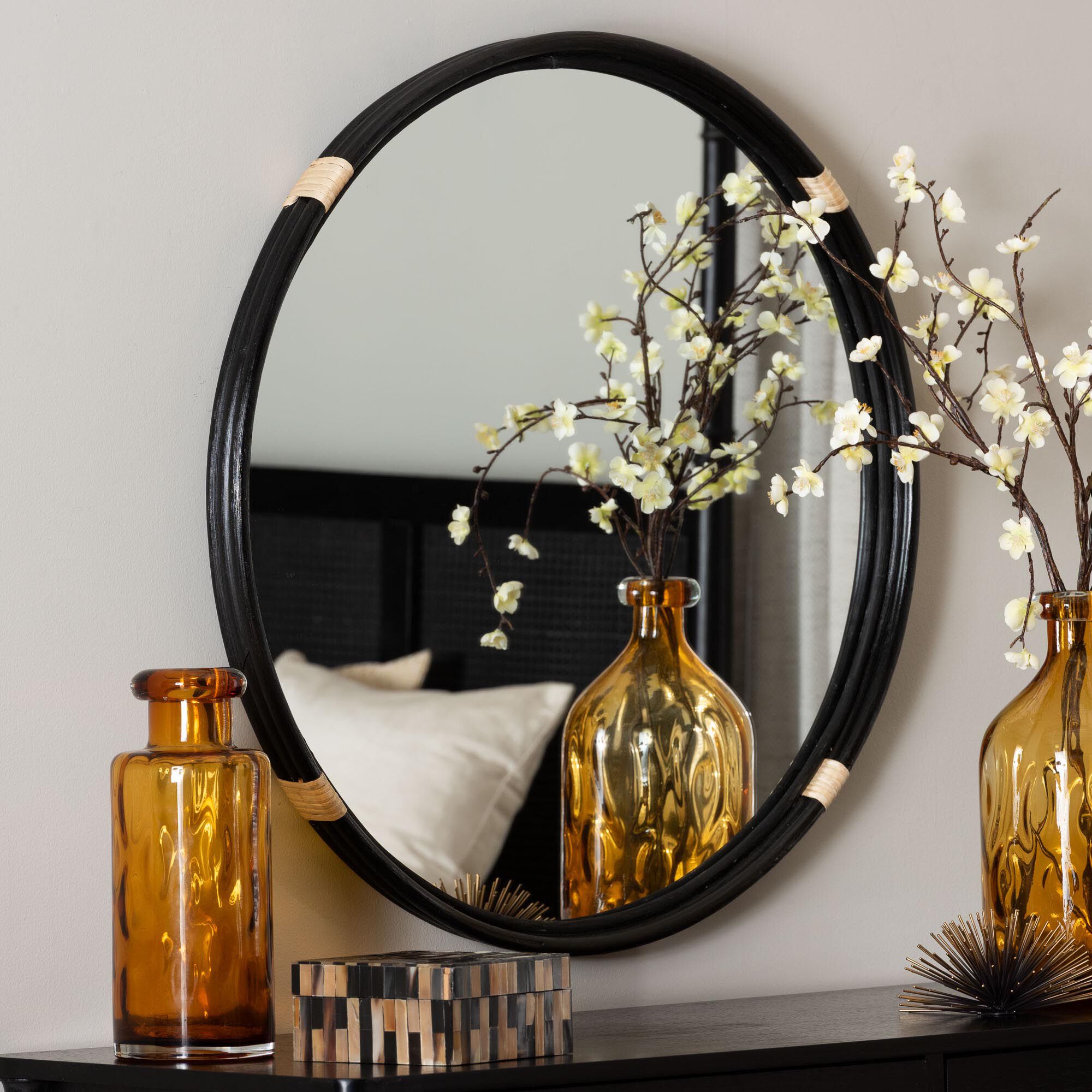 Fenicia Natural Rattan Mirror, BLACK, alternate image number 3