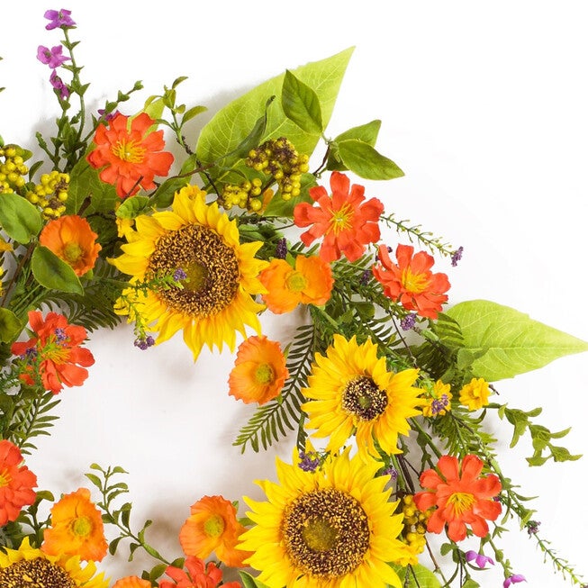 Sunflower Wreath 22 inchesD Polyester/Plastic, , on-hover image number 1