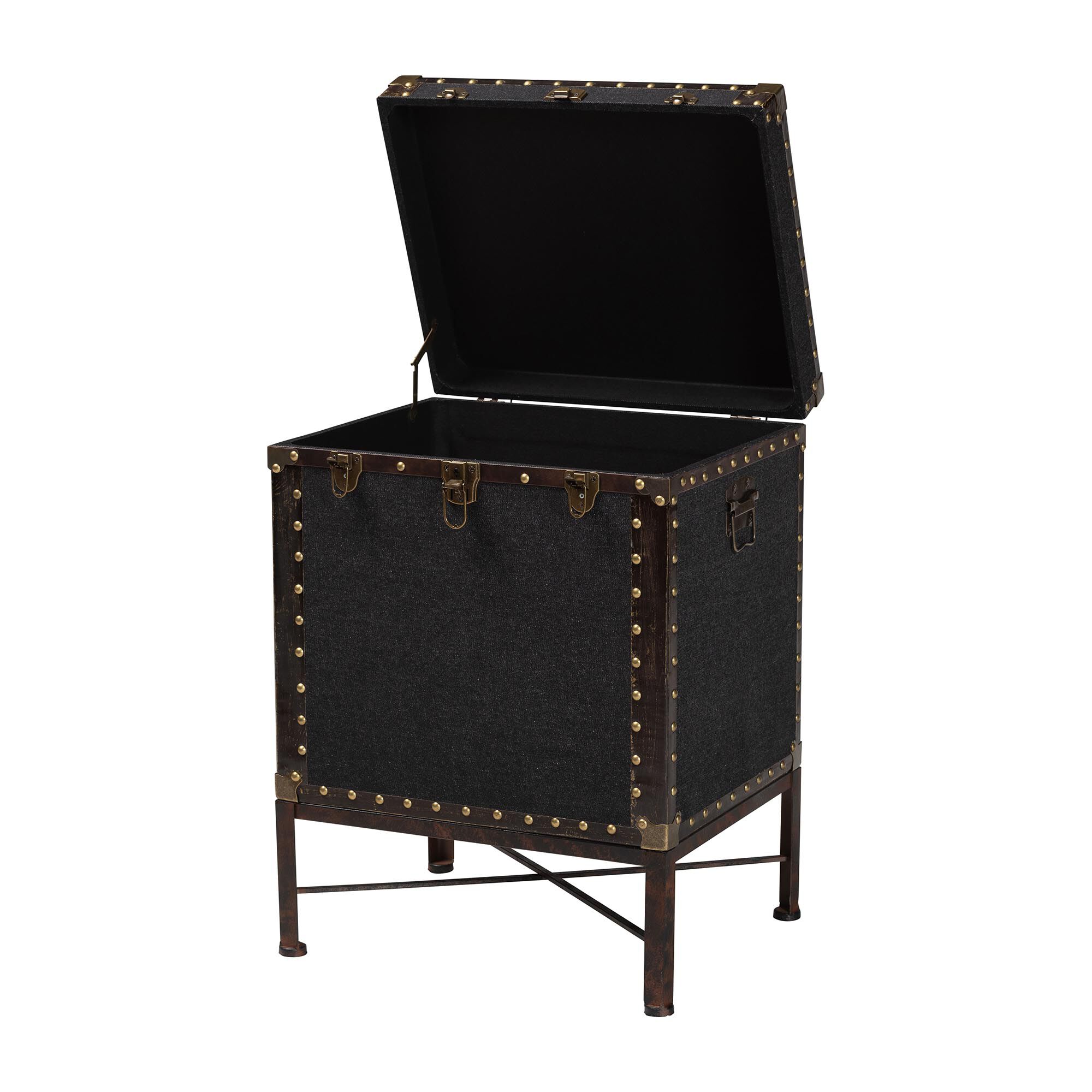 Laura Vintage Black Canvas Lift-Top Trunk End Table, BLACK, alternate image number 2