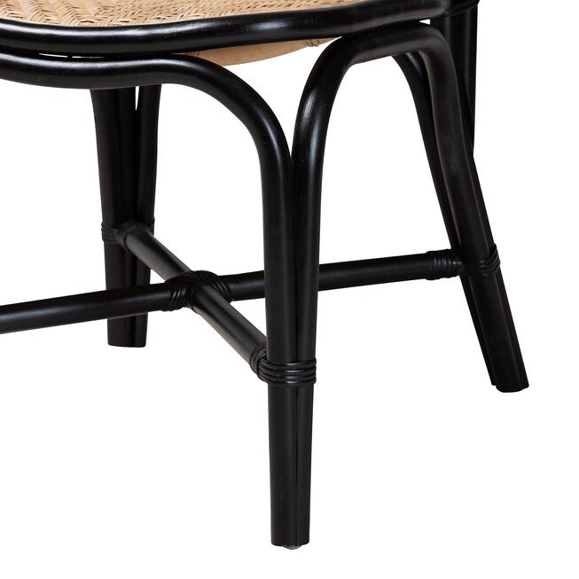 Ayana Mid-Century Modern Two-Tone Black And Natural Brown Rattan Dining Chair, , alternate image number null