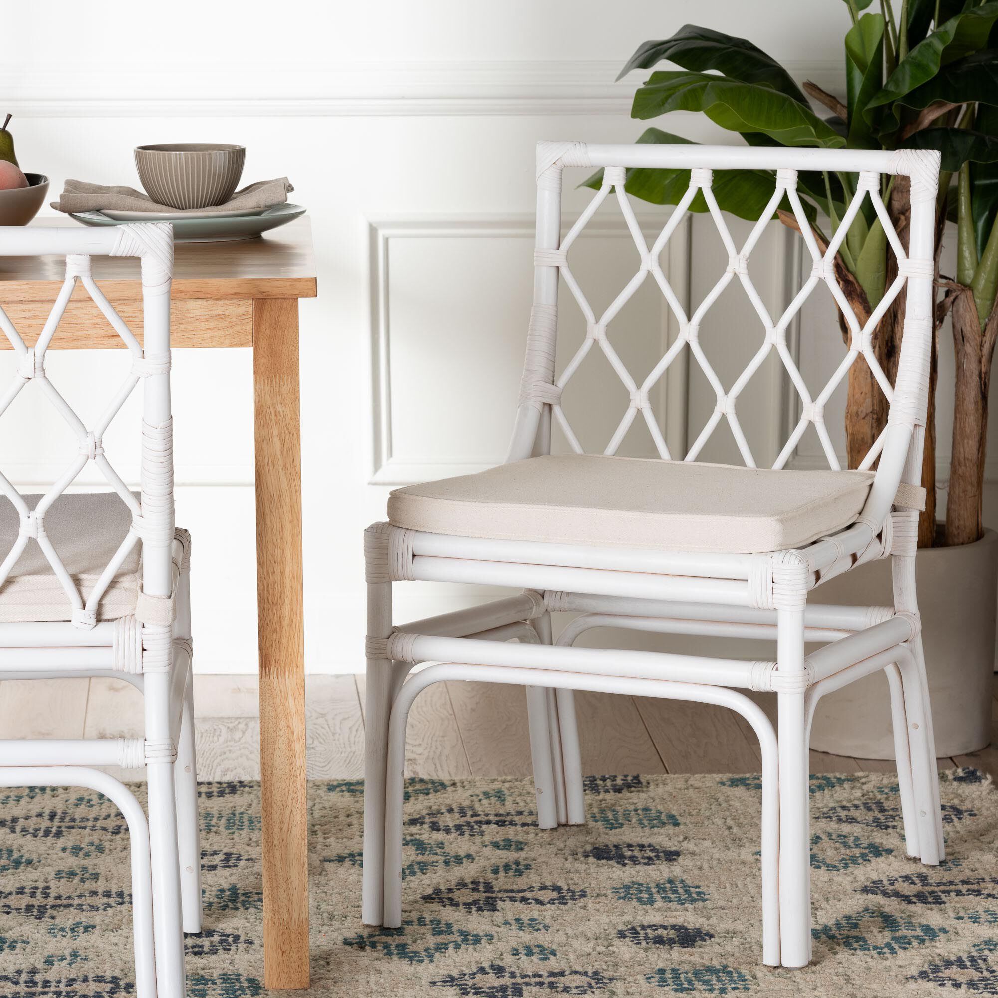 Carwyn Bohemian White Rattan Dining Chair, WHITE, hi-res image number 0