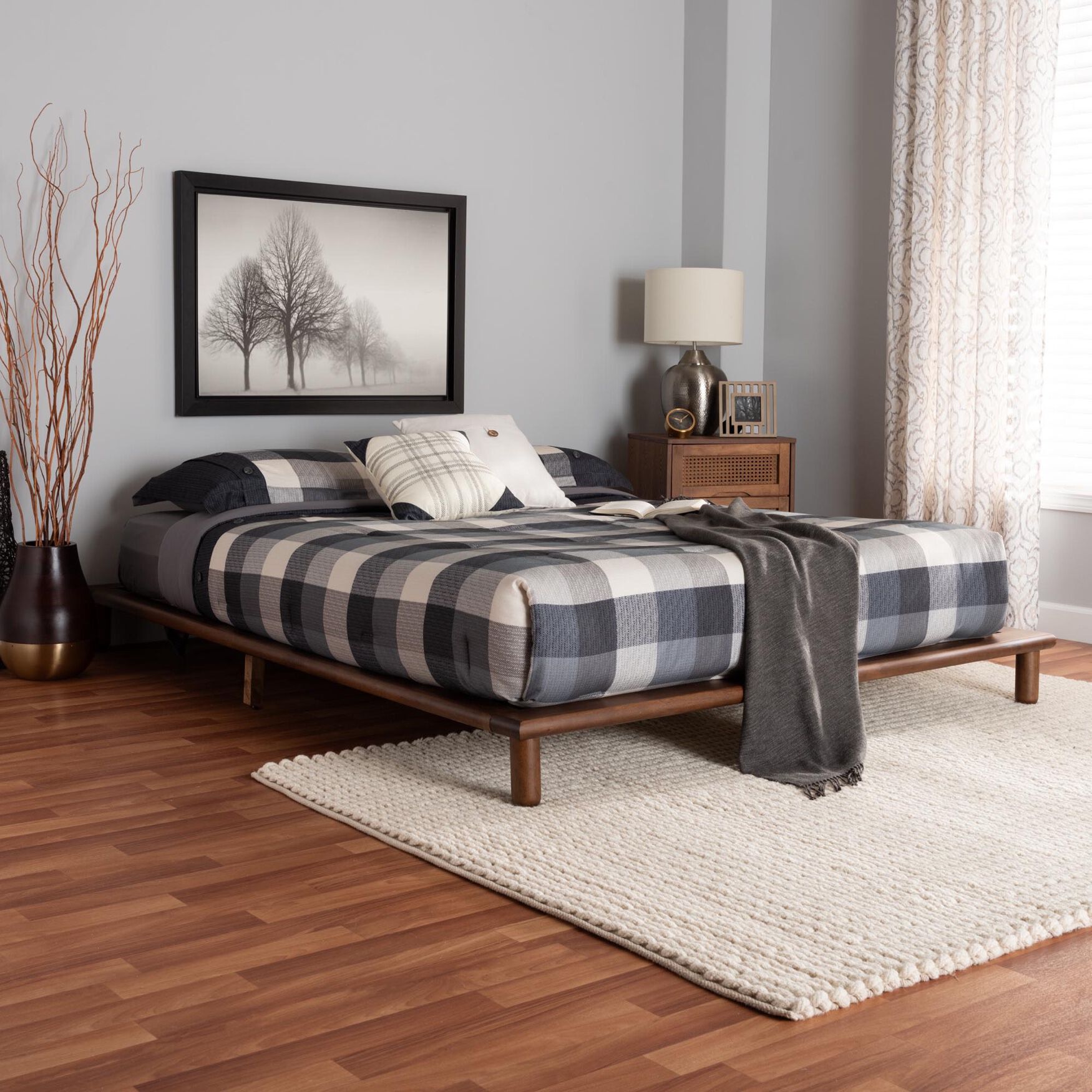 Alivia Mid-Century Modern Walnut Brown Finished Wood King Size Bed Frame, , alternate image number 5