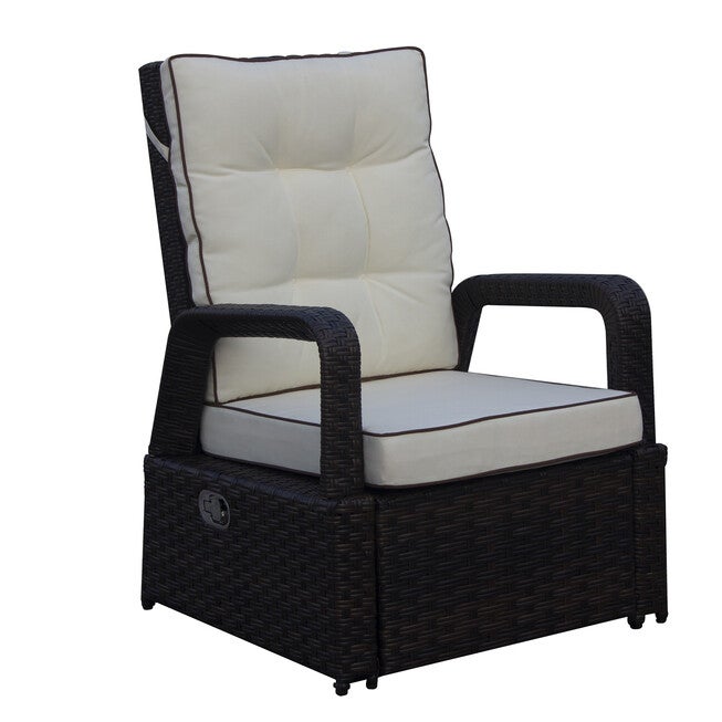 Brusell Outdoor Wicker Recliner Patio Chair With Cushions Patio Chair, BROWN, hi-res image number 0