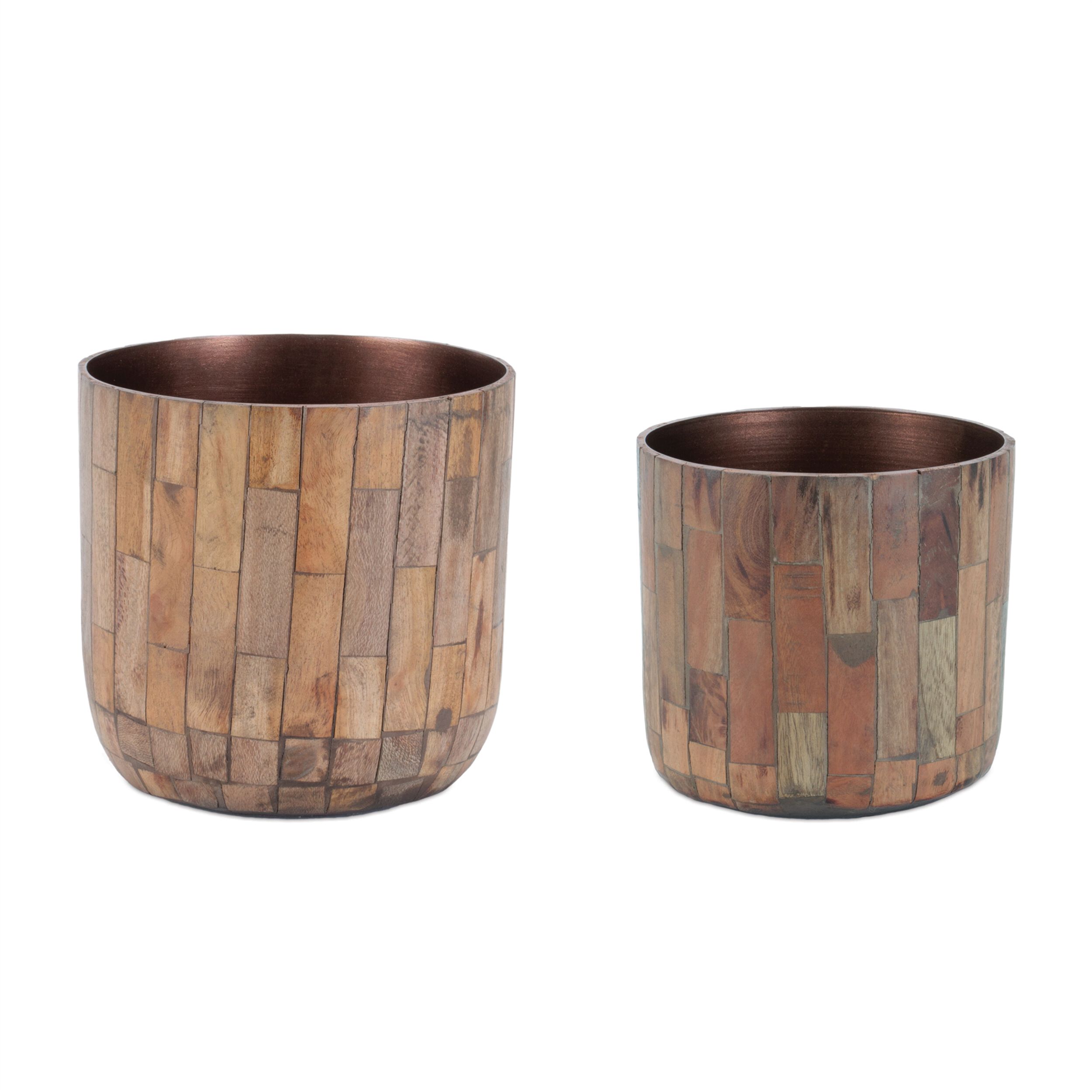 Round Wooden Planter Set of 2, BROWN, hi-res image number 0