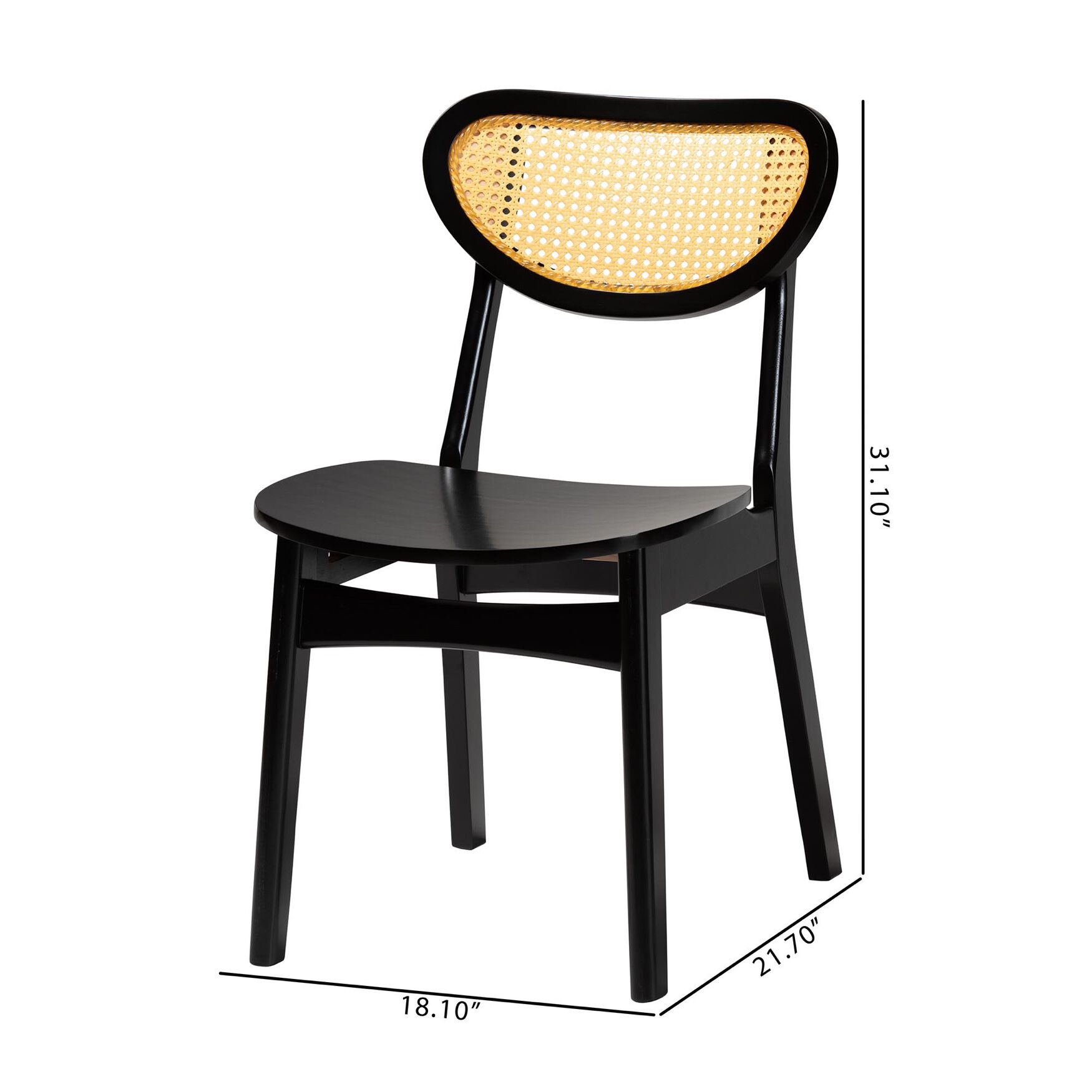 Hesper Mid-Century Modern Walnut Brown Finished Wood and Rattan 2-Piece Dining Chair Set, , alternate image number 13