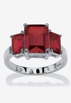 Sterling Silver 3 Square Simulated Birthstone Ring