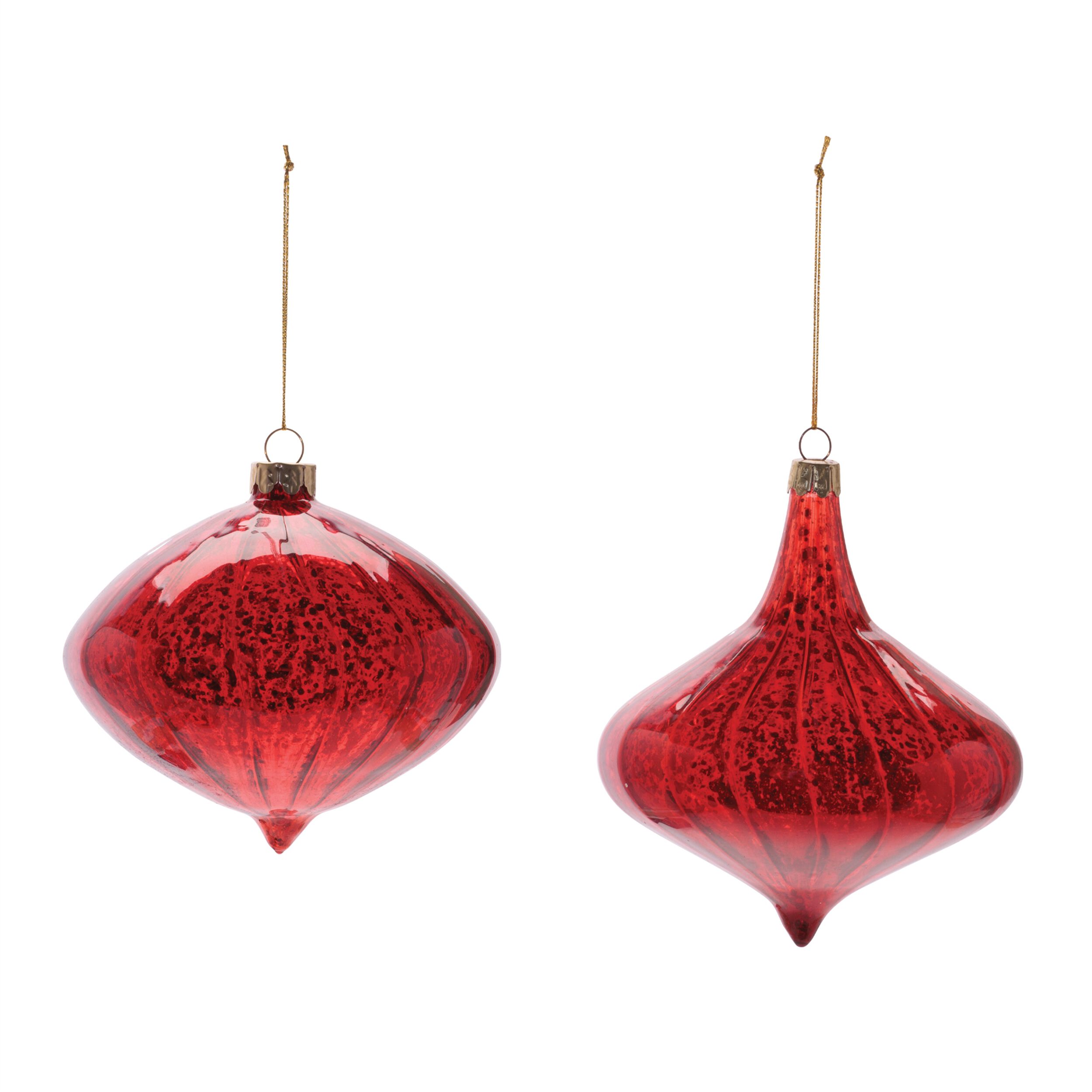Ribbed Mercury Glass Onion and Finial Ornament (Set of 4), RED, alternate image number 1