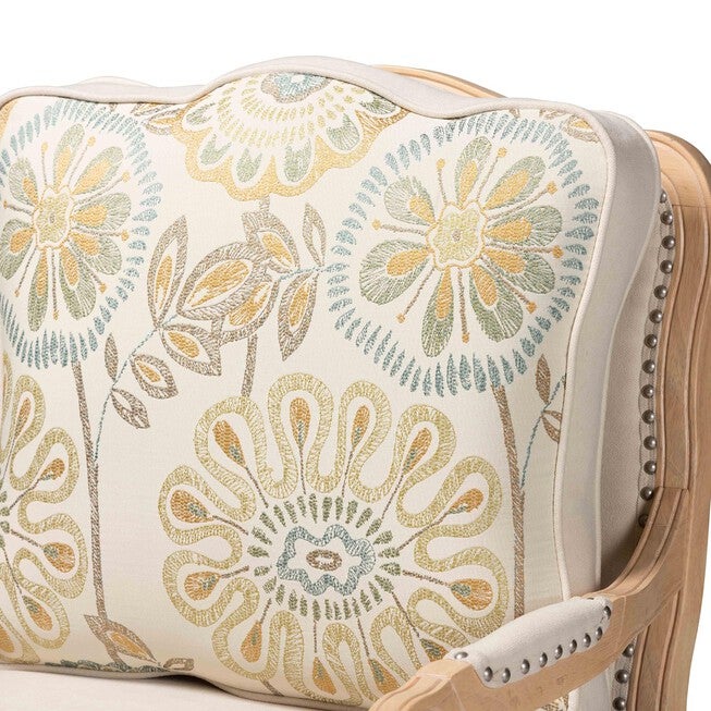 Andre Traditional French Quilted Fabric And Whitewash Finished Wood Accent Chair, , alternate image number null
