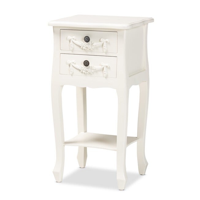 Eliya Classic And Traditional White Finished Wood 2-Drawer Nightstand, WHITE, hi-res image number null