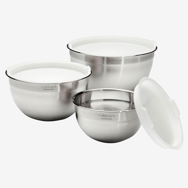 Cuisinart Stainless Steel Mixing Bowls with Lids, Set of 3, STAINLESS, hi-res image number 0