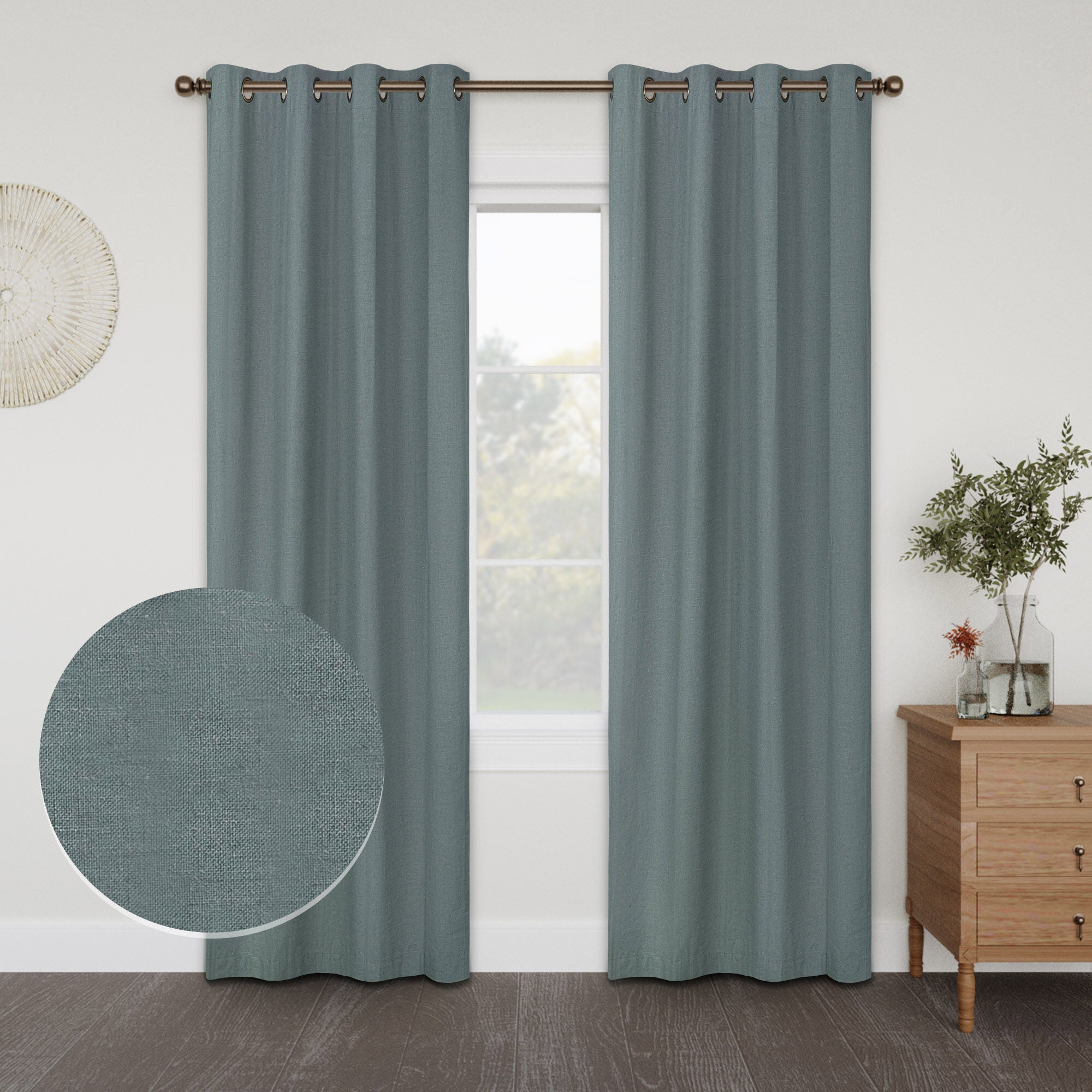 Linen Slub 100% Blackout Grommet Pair, RIVER BLUE, hi-res image number 0