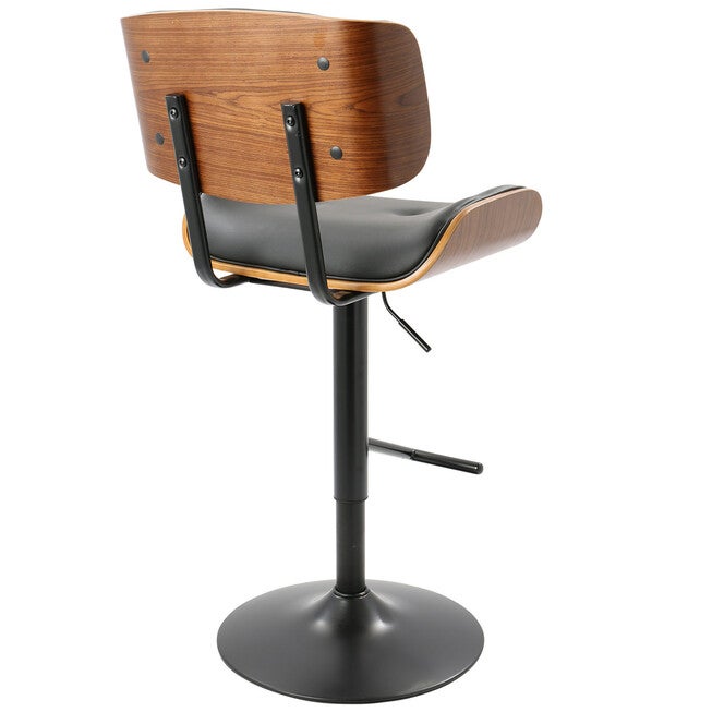 Lombardi Mid-Century Modern Adjustable Barstool In Walnut With Faux Leather Upholstery, , alternate image number null