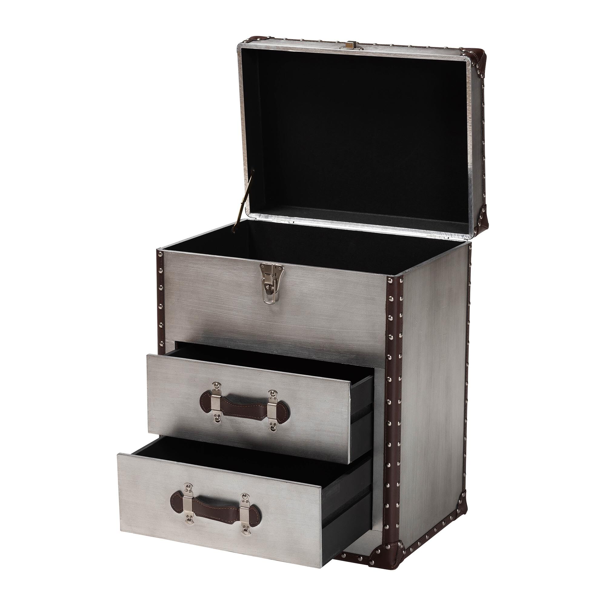Calidore Vintage Silver Metal 2-Drawer End Table, SILVER, alternate image number 2