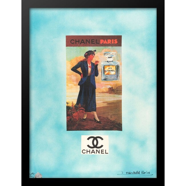Vintage Chanel Lady Turquoise 14 inches x 18 inches Framed Print, TURQUOISE, hi-res image number 0