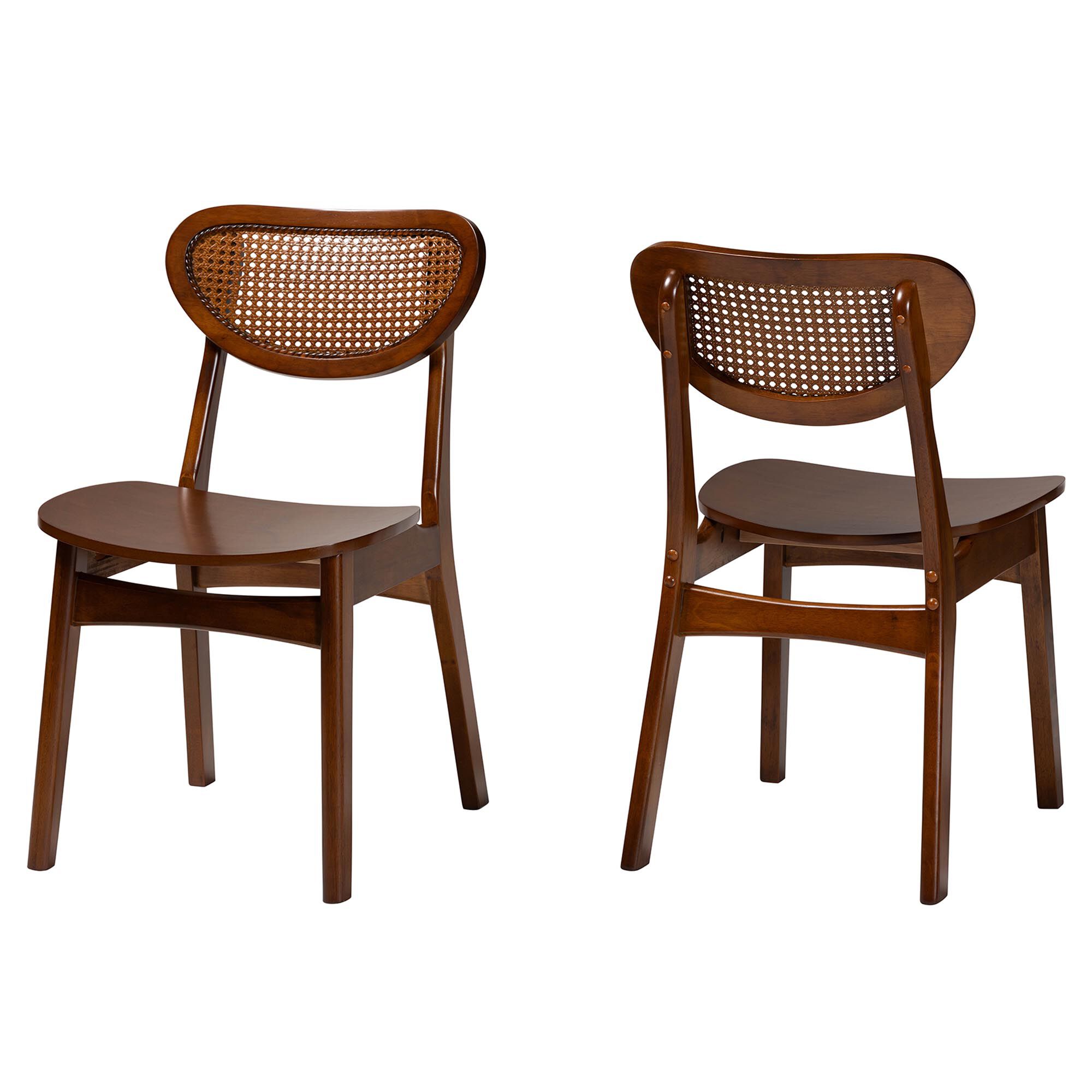 Hesper Mid-Century Modern Walnut Brown Finished Wood and Rattan 2-Piece Dining Chair Set, BROWN, alternate image number 2